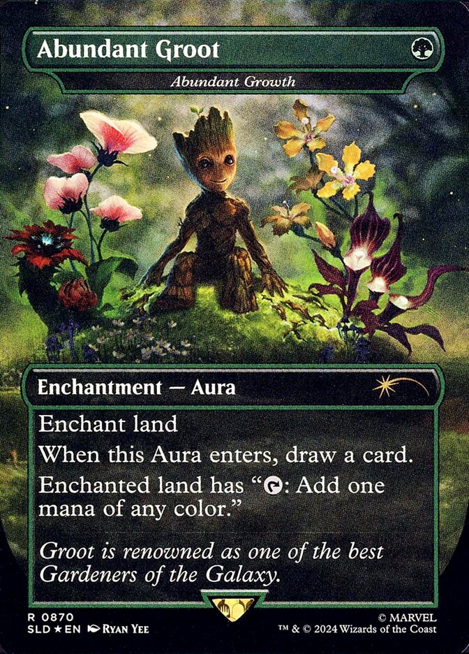 Abundant Groot // Abundant Growth 870 (Secret Lair Drop Series) - Borderless Rainbow Foil