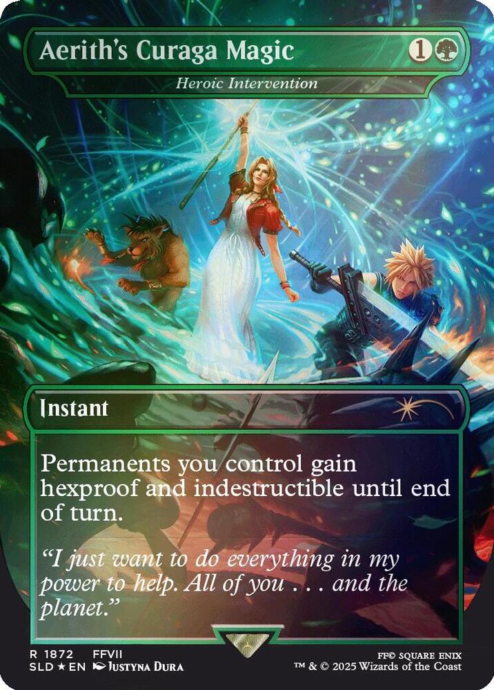 Aeriths Curaga Magic // Heroic Intervention 1872 (Secret Lair Drop Series) - Borderless Rainbow Foil