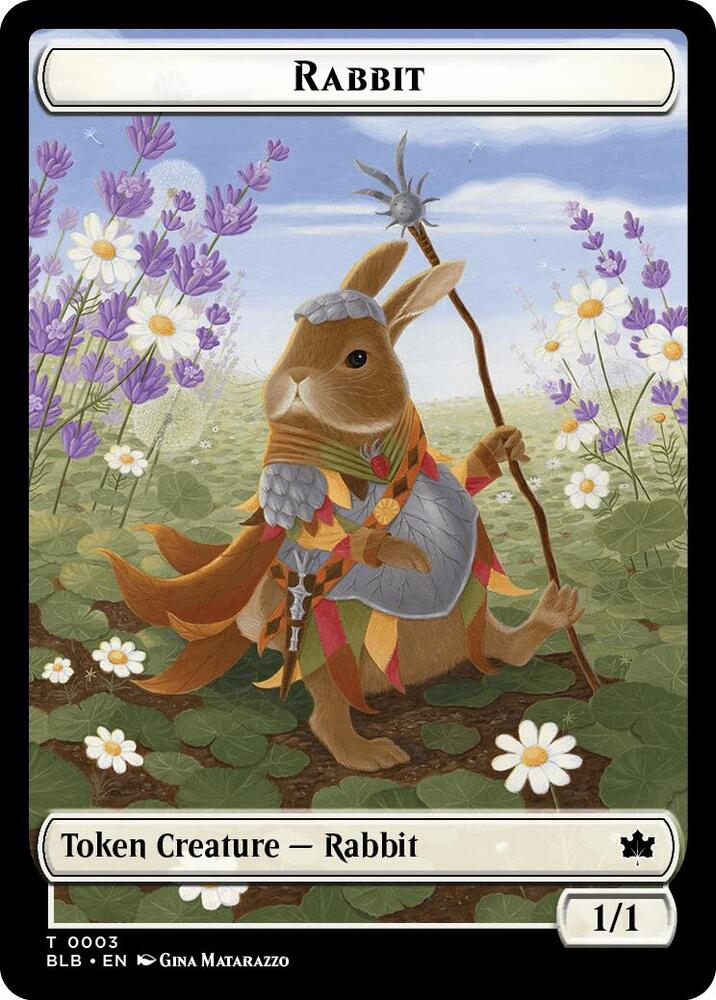 Rabbit Flowerfoot Swordmaster Double Sided Token 3 // 1 (Bloomburrow)  - Foil