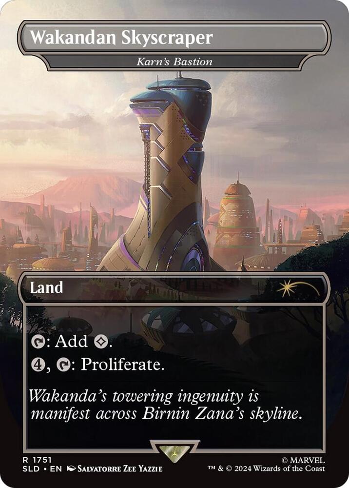 Wakandan Skyscraper // Karn's Bastion 1751 (Secret Lair Drop Series)  - Borderless Rainbow Foil
