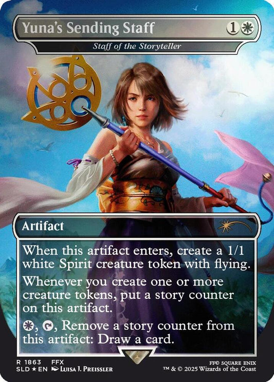 Yuna's Sending Staff // Staff of the Storyteller 1863 (Secret Lair Drop Series)  - Borderless Rainbow Foil